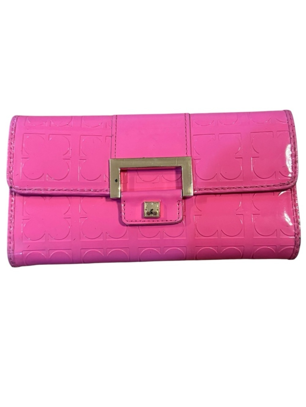 Vintage Liz Claiborne Patent Pink Embossed Fold Wallet with Gold-Tone Closure
